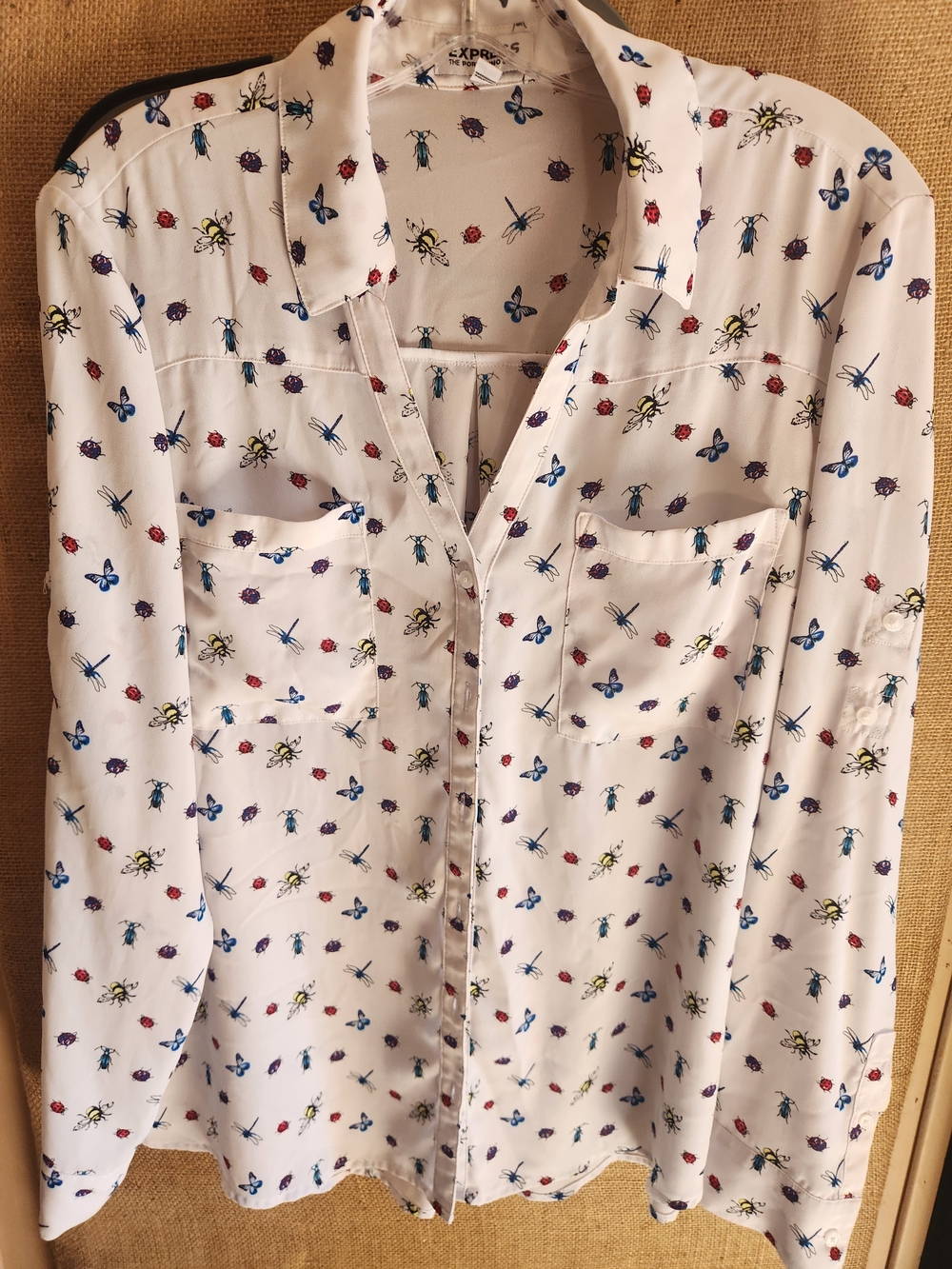 Express White Blouse with Multicolor Bug Print